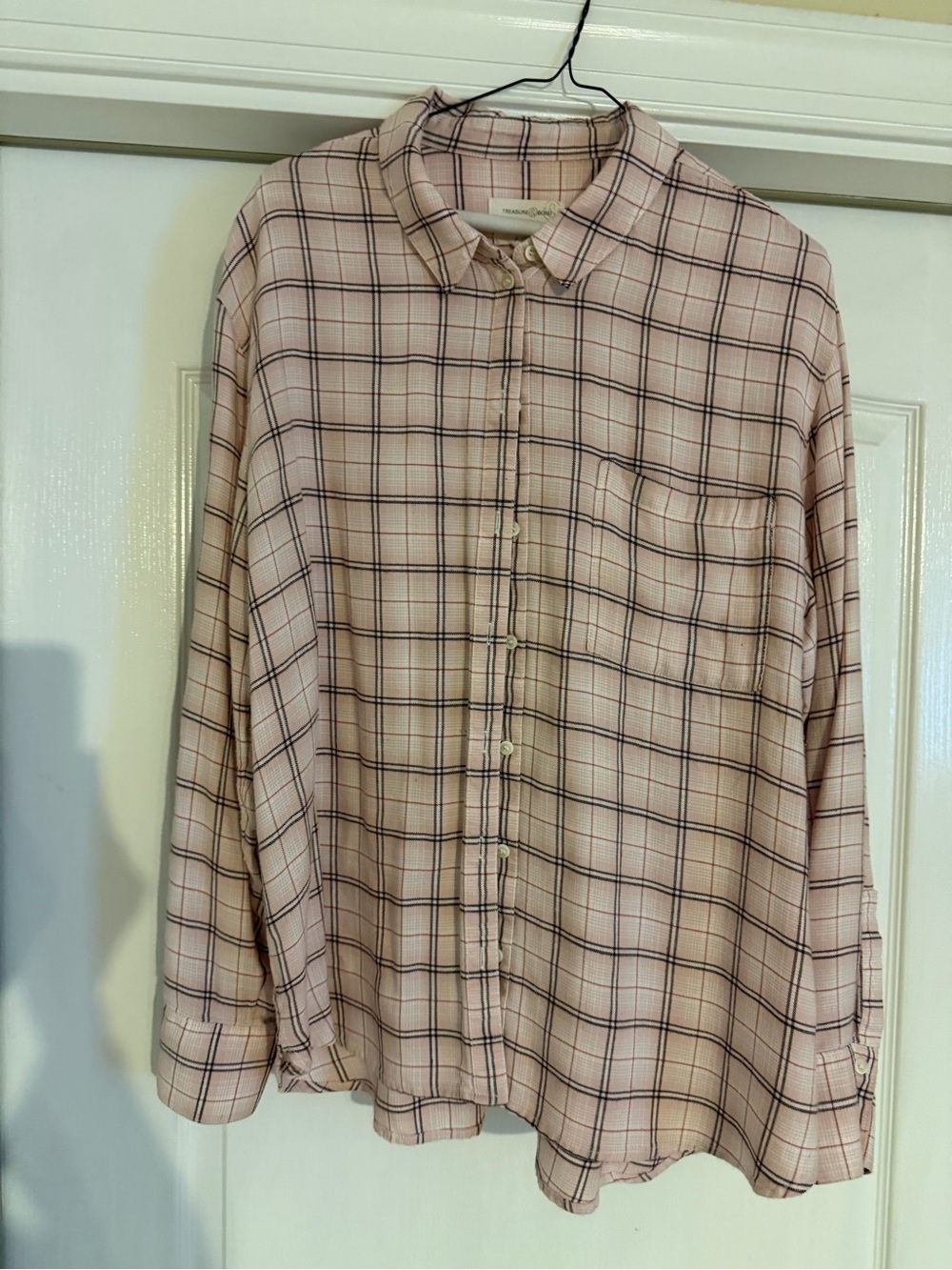 Treasure & Bond Light Pink Plaid Button-Down Shirt - Women’s Boyfriend Style